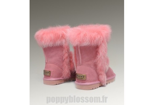 Bottes Ugg bon prix-047 court en fourrure de renard rose